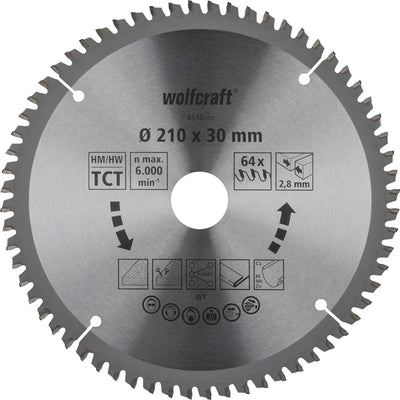 Wolfcraft - Sägeblatt 210x30mm für Kappsäge - 64 Zähne - für Gehrungssäge - 6540000