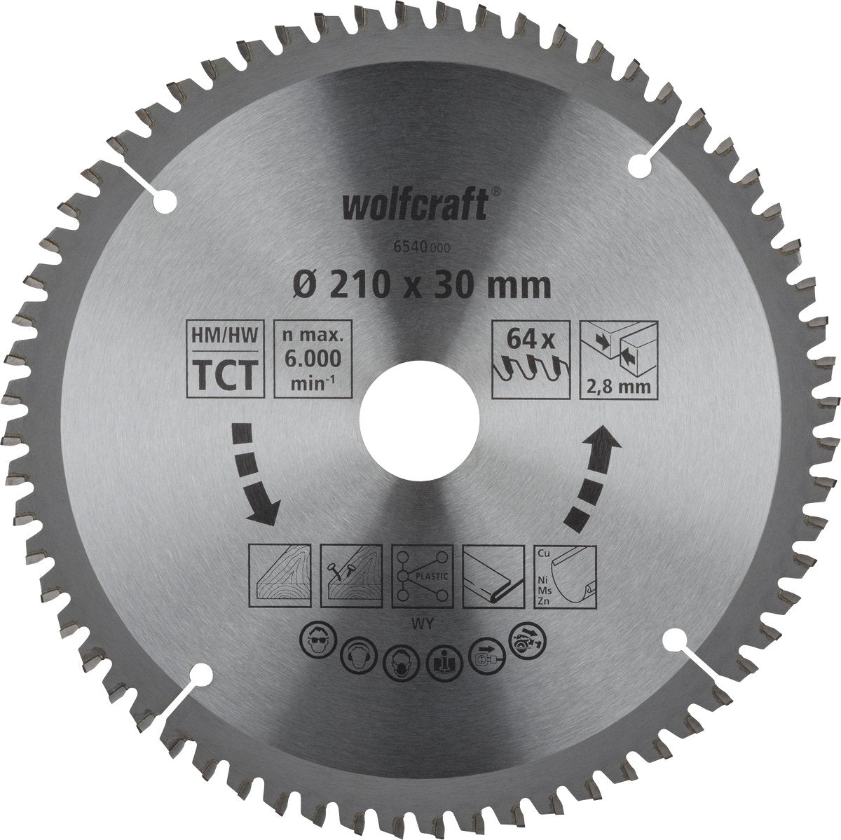Wolfcraft - Sägeblatt 210x30mm für Kappsäge - 64 Zähne - für Gehrungssäge - 6540000