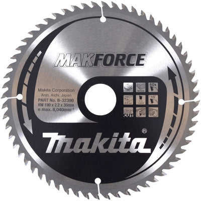 Makita Zubehör Kreissägeblatt Holz | Makforce 190x30x2,2 60t 15g - b-32390 - b-32390