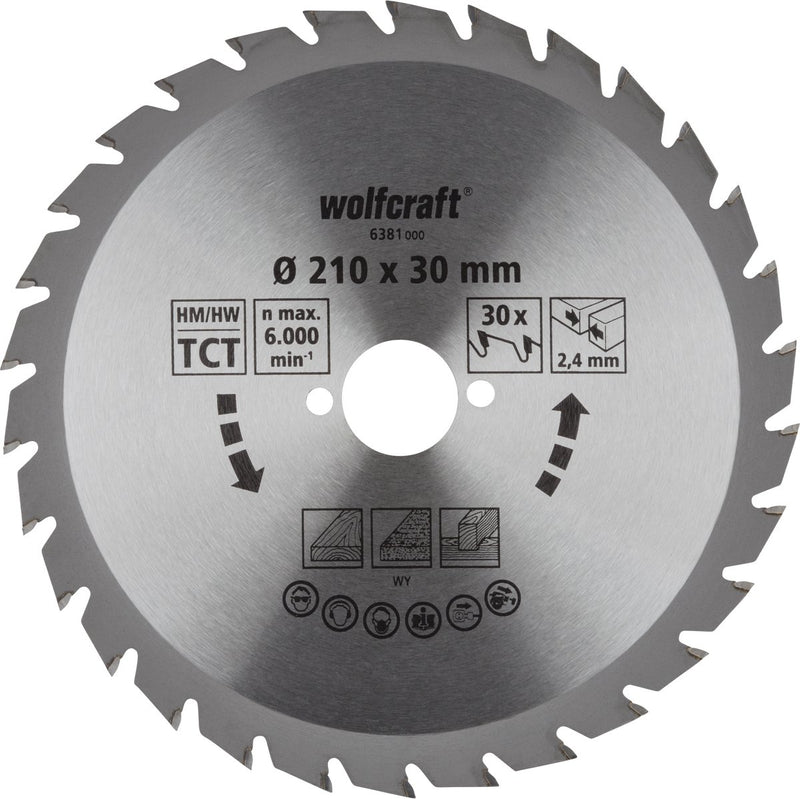 Wolfcraft - Kreissägeblatt 210x30mm - 30 Zähne - Sägeblatt für Kreissäge - Serie grün - 6381000