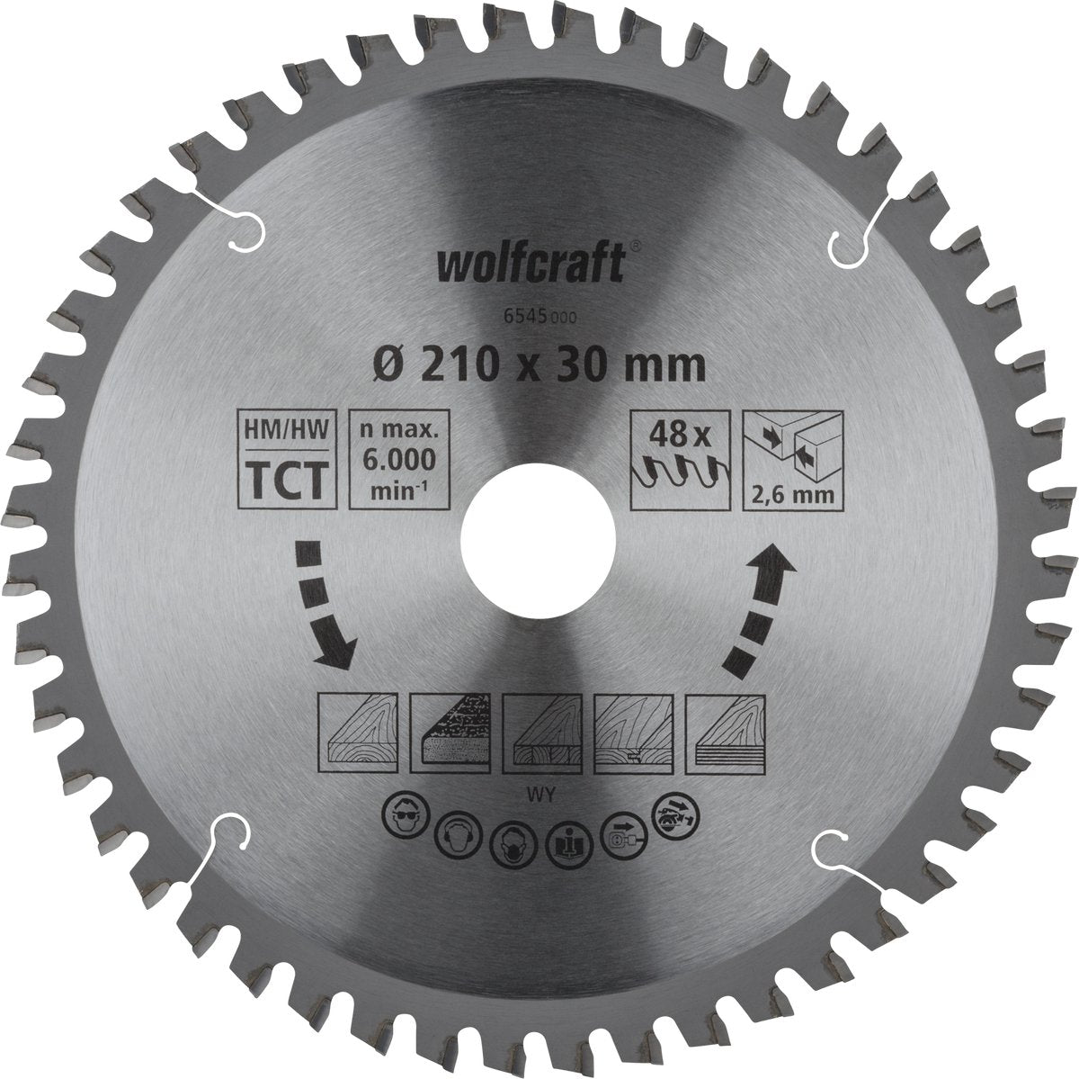 Wolfcraft - Sägeblatt 210x30mm für Kappsäge - 48 Zähne - Gehrungssäge - Orange Serie - 6545000