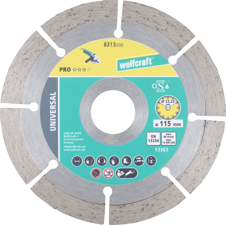 Wolfcraft - Diamanttrennscheibe ø 115 mm - Diamanttrennscheibe für Winkelschleifer - 8313000