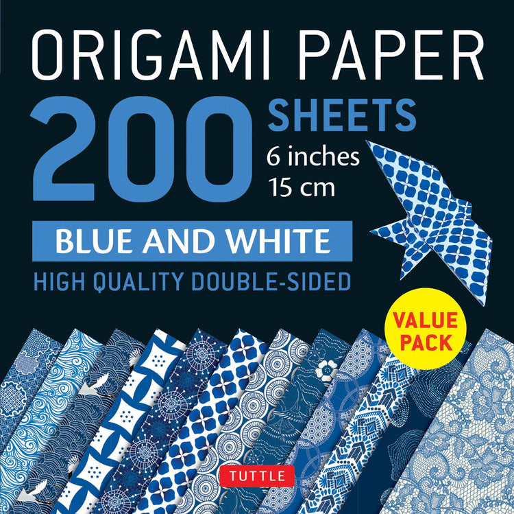 Tuttle Publishing Origami-Papier 200 Blatt blaue und weiße Muster 6 (15 cm)