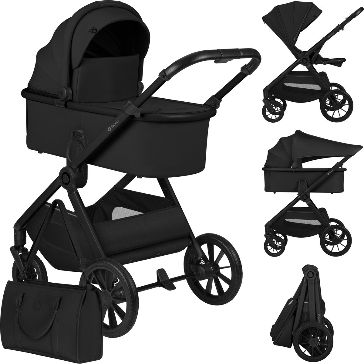 Lionelo Layla 2 in 1 Premium Kinderwagen – Kinderwagenaufsatz bis 4 Jahre (22 kg) – Airydots-Matratze – Panorama-3D-Belüftung – große All-Terrain-Räder – Memory-Tasten – Magnetschnalle – inklusive Tasche, Regenschutz, Moskitonetz