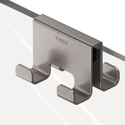 Tiger Caddy – Handtuchhaken für Duschkabine – Glasplattenstärke 6–8 mm – 3,5 x 7 x 5 cm – doppelt – gebürsteter Edelstahl