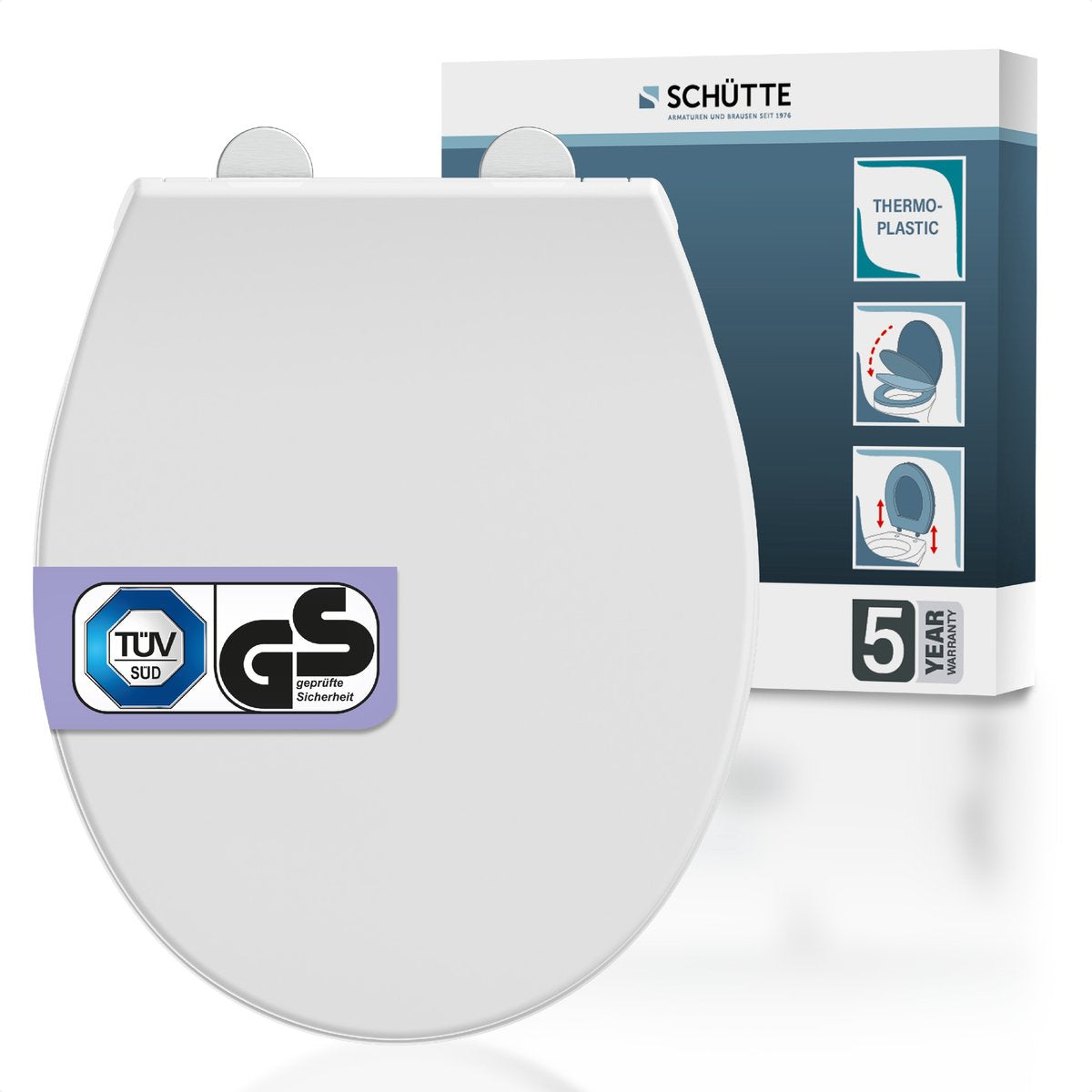 Schütte WC-Sitz 83630 Premium – Thermoplast – Fallbremse – abnehmbar – Belastbarkeit bis 300 kg – Montage von oben