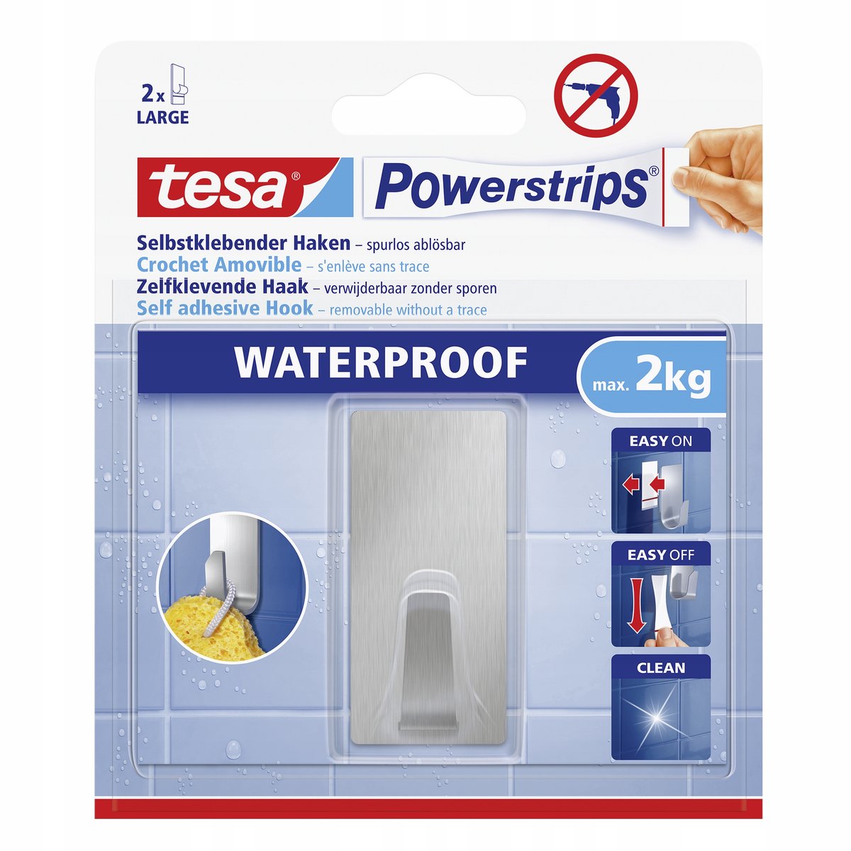 Tesa 1059024 – Steckdosenleisten wasserdichter Haken Edelstahl rechteckig groß | 6 Stück