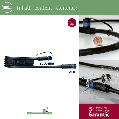 Paulmann Plug Shine Kabel 2m 2 Ausgänge IP68 schwarz