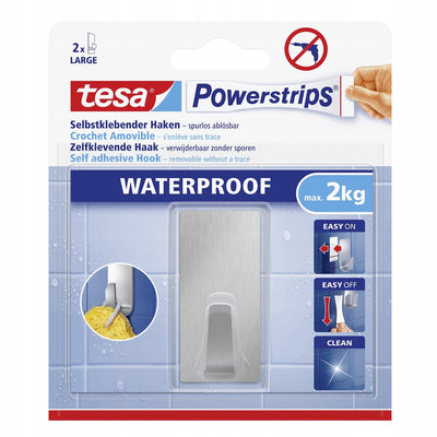Tesa 1059024 – Steckdosenleisten wasserdichter Haken Edelstahl rechteckig groß | 6 Stück