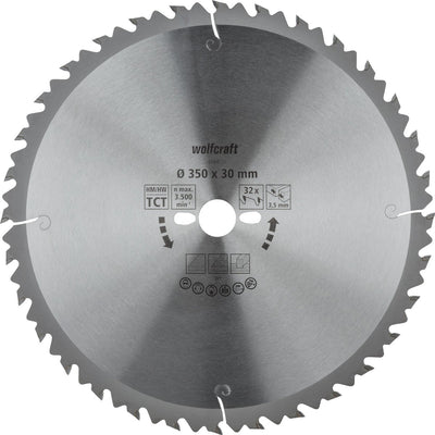 Wolfcraft - Säge-Tischkreissägeblatt 350x30mm - 32 Zähne - Sägeblatt für Tischkreissäge - Serie grün - 6666000