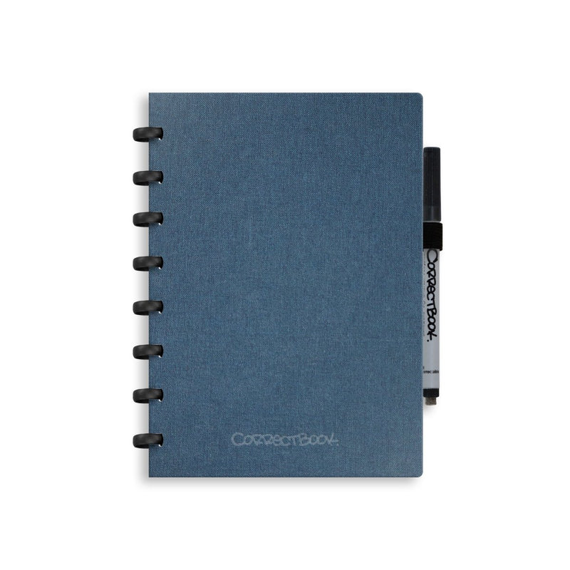Correctbook a5 löschbares Notizbuch – Leinen-Hardcover – wiederverwendbares Notizbuch – stahlblau – blanko – inklusive Stiftwischtuch – kann mit zusätzlichen Seiten ergänzt werden