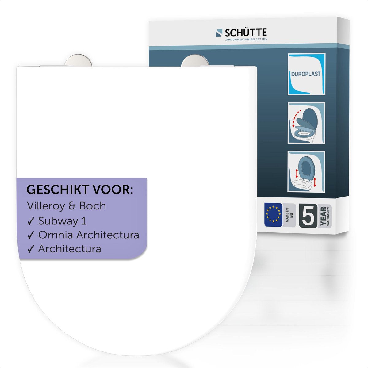 Schütte WC-Sitz 82812 pro 5 - D-Form - Fallbremse - abnehmbar - passend für Villeroy Boch Subway 1, Omnia Architectura, Architectura - Belastbarkeit bis 250 kg