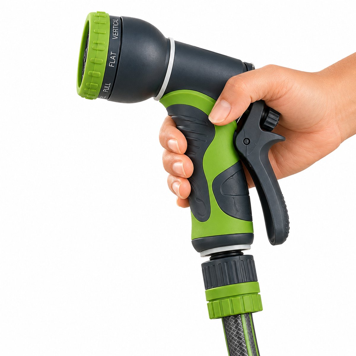 Kinzo Spritzpistole Gartenschlauch – Spritzpistole mit 8 Funktionen – Gartensprinkler zum Bewässern und Reinigen – verstellbarer Wasserstrahl – grün und schwarz