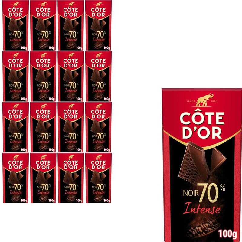 Côte d'or Schokoladenriegel pur intensiv 70% 16 x 100g - Schokoladentafeln - Geschenk Frauen oder Männer zum Geburtstag - Vorrat