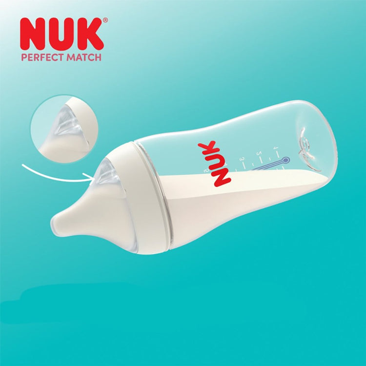 Nuk – Babyflasche – Perfect Match 150 ml mit Temperaturkontrolle mehrfarbig – Babyflasche – Anti-Kolik – BPA-frei – Sauger – Flasche