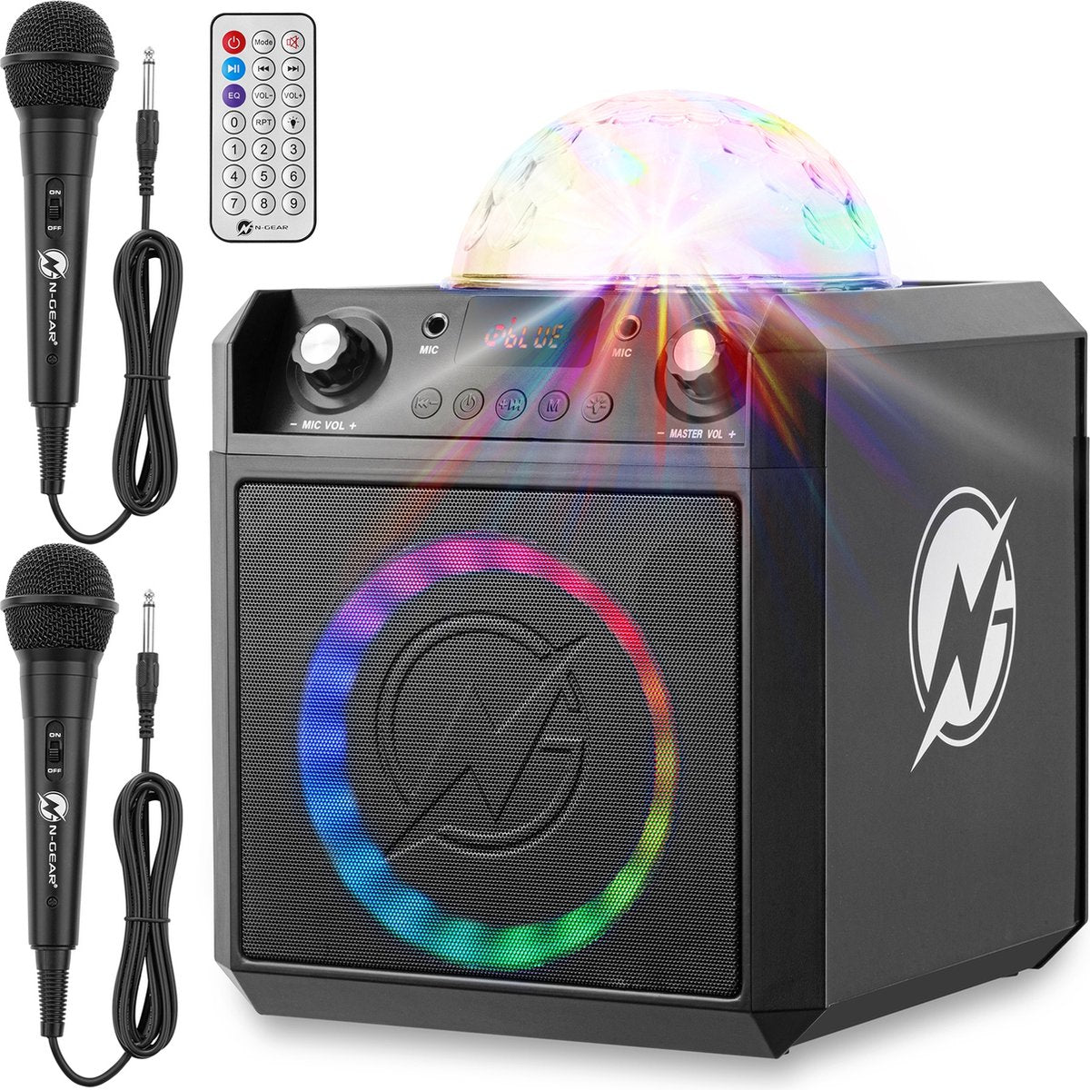 N-Gear Block Party 602 XL – Karaoke-Set mit 2 Mikrofonen – Karaoke-Set für Erwachsene – Partybox mit Beleuchtung – Space Grau