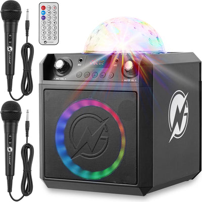 N-Gear Block Party 602 XL – Karaoke-Set mit 2 Mikrofonen – Karaoke-Set für Erwachsene – Partybox mit Beleuchtung – Space Grau