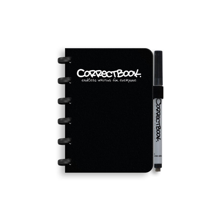 Correctbook a6 löschbares Notizbuch – wiederverwendbares Notizbuch – Tinte schwarz schwarz – liniert – inklusive Stiftwischtuch – kann mit zusätzlichen Seiten ergänzt werden