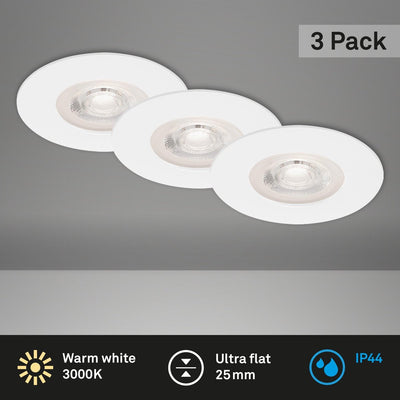 Briloner Leuchten - Leuchten - LED-Einbaustrahler, 3er-Set, Deckenlampen nicht dimmbar, je 5W, 3.000 K, IP44, weiß ø9 cm