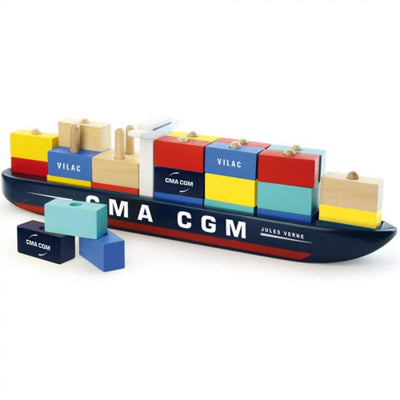 Vilac Containerschiff-Blöcke – 40 cm lang – 34 Holzcontainer