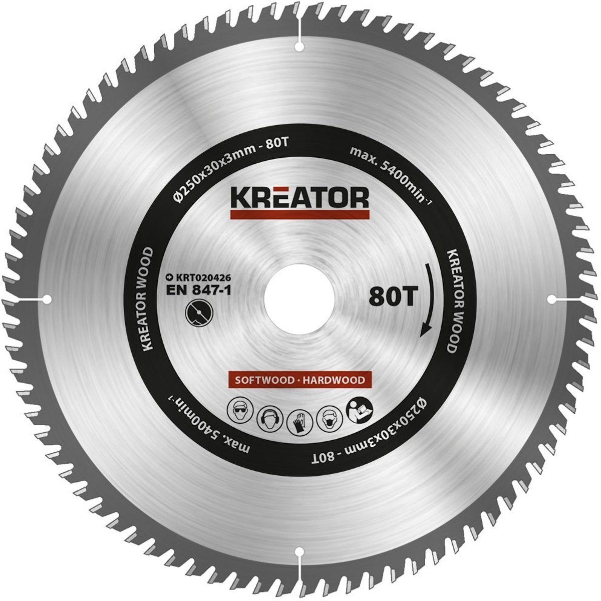 Kreator krt020426 Sägeblatt Holz 250 mm -80t