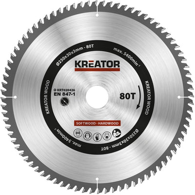 Kreator krt020426 Sägeblatt Holz 250 mm -80t