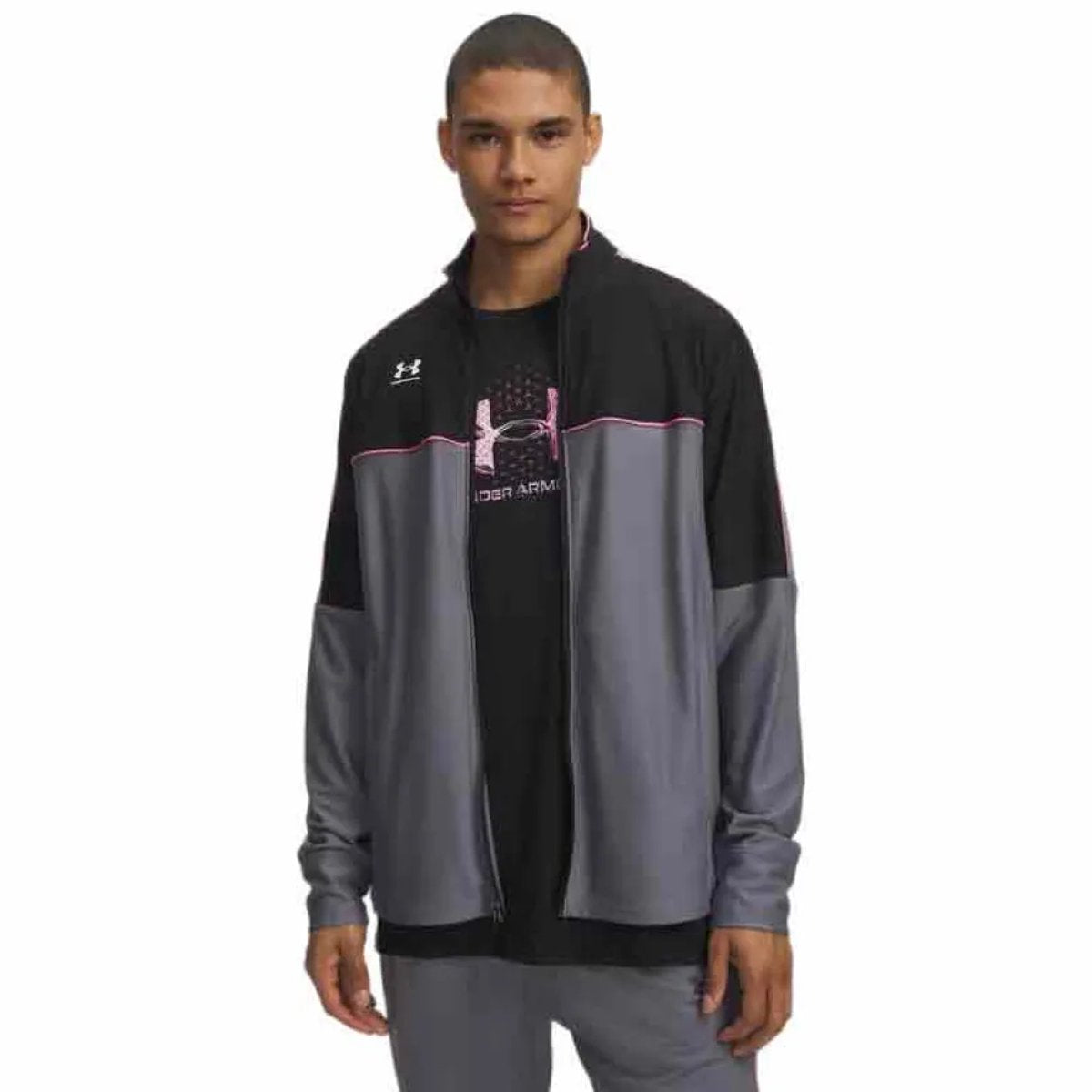 Under Armour M Challenger Trainingsjacke – grauer Herren-Sportpullover – Titangrau – Schwarz – Weiß