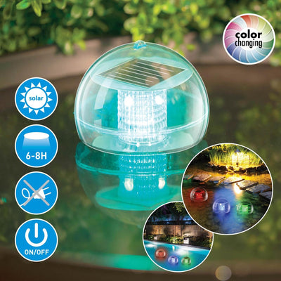 Schwimmende Solar-Gartenbeleuchtung von Grundig – farbwechselnde LED – IP44 tropfsicher – Brenndauer 6–8 Stunden – mit Aufhängehaken – mehrfarbig
