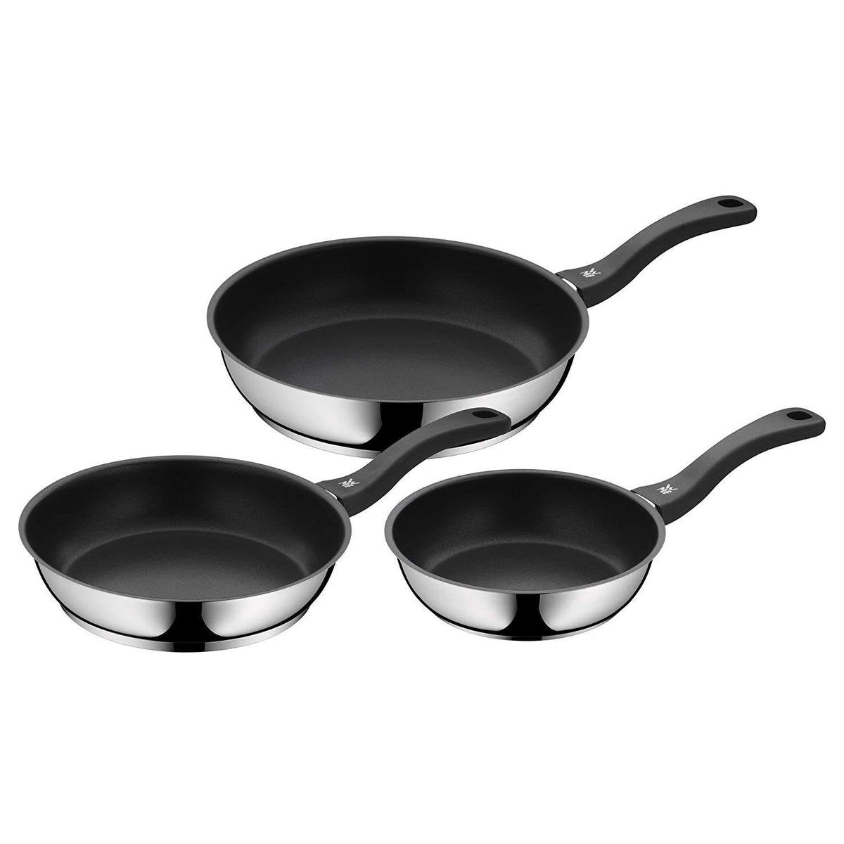 WMF 3-teilige beschichtete Bratpfanne mit Griff - Antihaft-Pfannenset - Durchmesser 20 24 28 cm - Silber Schwarz