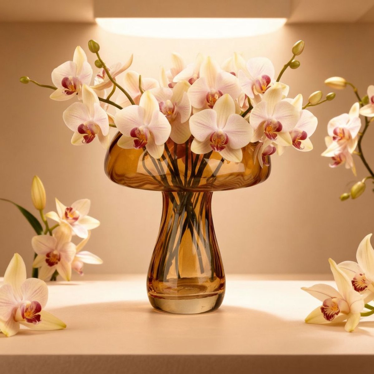 Arti Casa Glasvase Pilz – Bernsteinvase für die Innendekoration – moderne Vase für Blumen oder Accessoires – ø12 x 13 cm – Bernstein