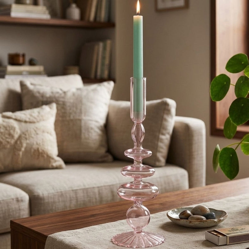 Arti Casa Kerzenhalter für Tafelkerze – ø9 x 28 cm – Kerzenhalter aus Glas, Heimdekoration – Hellrosa – Glas