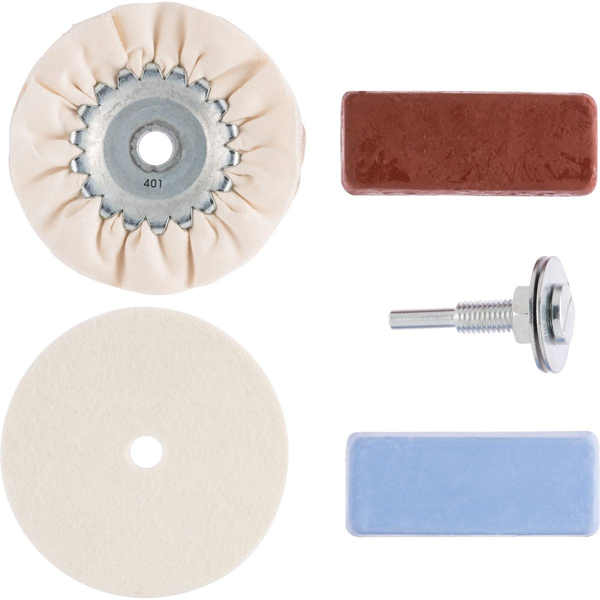 Bosch Polierset – Filzpolierscheibe, Stoffscheibe, Griff und Polierpaste