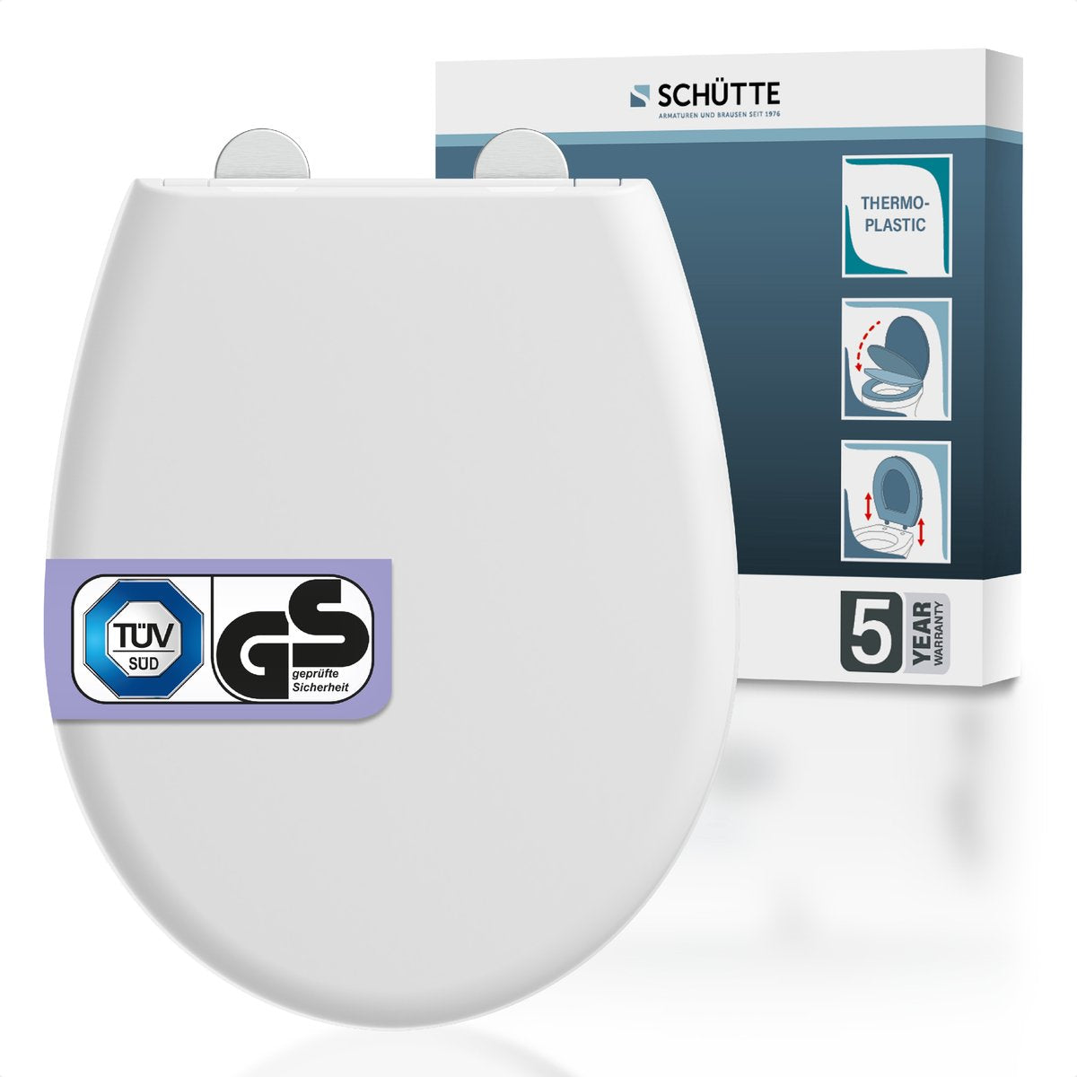 Schütte WC-Sitz 83310 Premium – Thermoplast – Fallbremse – abnehmbar – Belastbarkeit bis 250 kg – Montage von oben