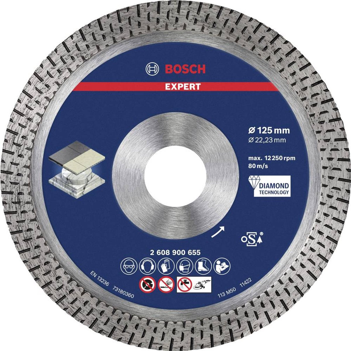 Bosch Zubehör Expert Hartkeramik-Diamanttrennscheibe 125 x 22 | 23 x 1 | 4 x 10 mm – 2608900655
