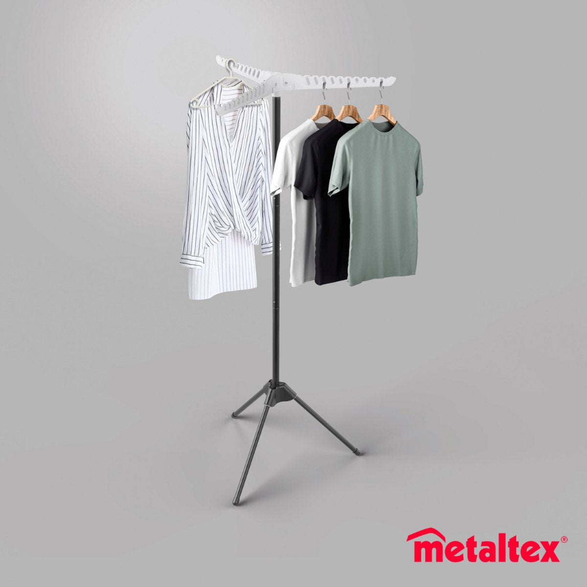 Metaltex – Wäscheständer Tri-Hang – verstellbarer Kleiderständer – 150 cm – multifunktional – faltbar – für 33 Kleiderbügel