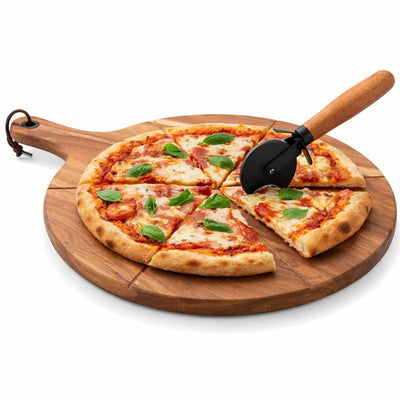 Point-Virgule-Pizzamesser – mit Servierbrett – Akazienholz