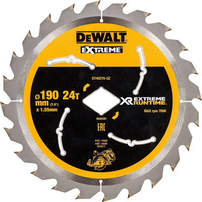 Dewalt Zubehör Extreme Runtime Kreissägeblatt für DCS577 190 mm 24 Zähne (rautenförmige Bohrung) – dt40270-qz