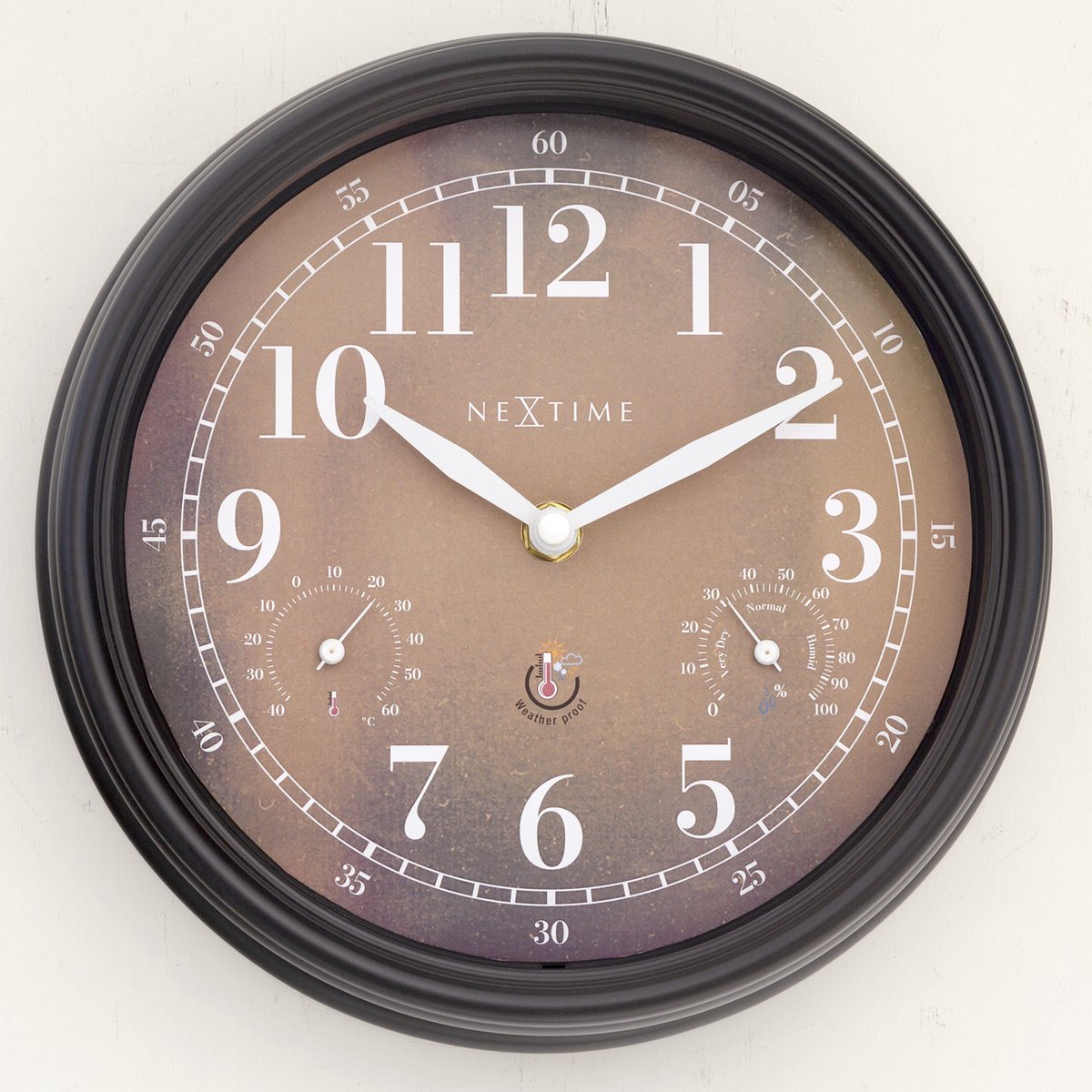 Nexttime Jasmine – Wetterstation-Wanduhr – 23,5 cm – Metall – braun – wetterfest