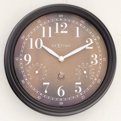 Nexttime Jasmine – Wetterstation-Wanduhr – 23,5 cm – Metall – braun – wetterfest