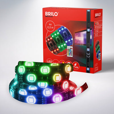Briloner – LED-Streifen für TV-Beleuchtung – mit RGB – 2 Meter – dimmbar – mit Fernbedienung – USB-Anschluss – selbstklebend – 2,5 W