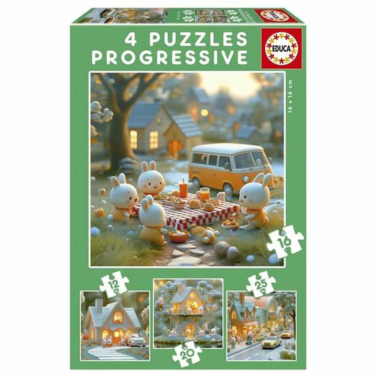 Educa - Puzzle - Hase - 4 Puzzles mit 12 - 16 - 20 - 25 Teilen - Kinderpuzzle