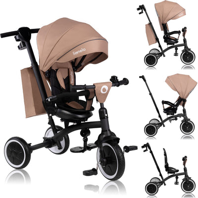 Lionelo Tris Plus Dreirad 2in1 – Kinderwagen-Dreirad – 360° drehbarer Sitz – von 9 Monaten bis 5 Jahren (25 kg) – große PU-Pannenschutzräder – verstellbare Rückenlehne – Elternlenkrad – Freilauffunktion – inklusive Zubehörset