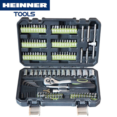 Heinner 131-teiliges 1 4 Steckschlüsselset inkl. Kompletter Bitsatz und Ratsche im Werkzeugkoffer – Chrom-Vanadium-Steckschlüsselsatz