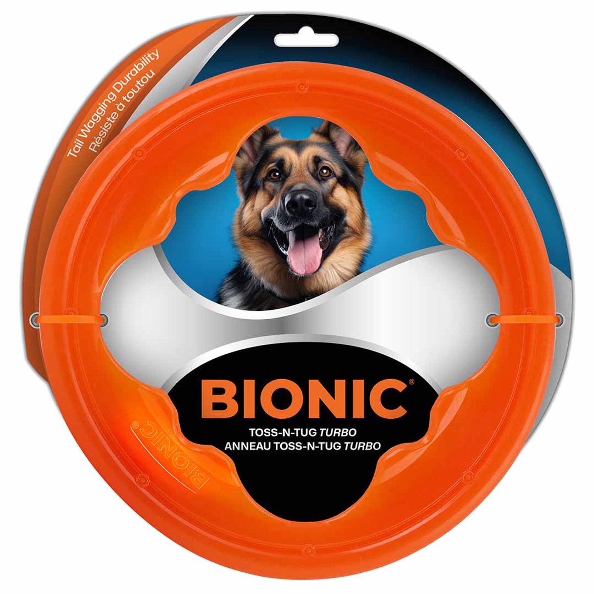 Bionisches Apportierspielzeug, Wurf- und Zerr-Turbo, 23 x 22,5 x 1,5 cm, orange
