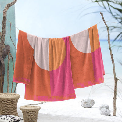 Kreisförmiges Strandtuch mit Seepferdchen-Farbblock – 100 x 180 cm – Rosa