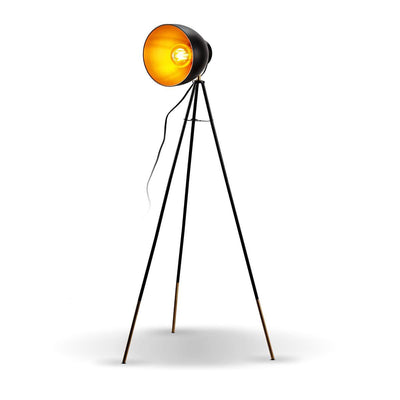 B.k.licht – Stehlampe – für Wohnzimmer – schwarz-goldene Stehlampe – industrielle Stehlampe – Leselampe mit E27-Fassung – H: 136 cm