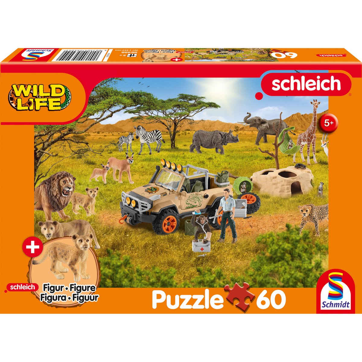 Schmidt - Puzzle - Wildes Leben in der Savanne - Schleich - 60 Teile + Originalfigur - Kinder - ab 5 Jahren