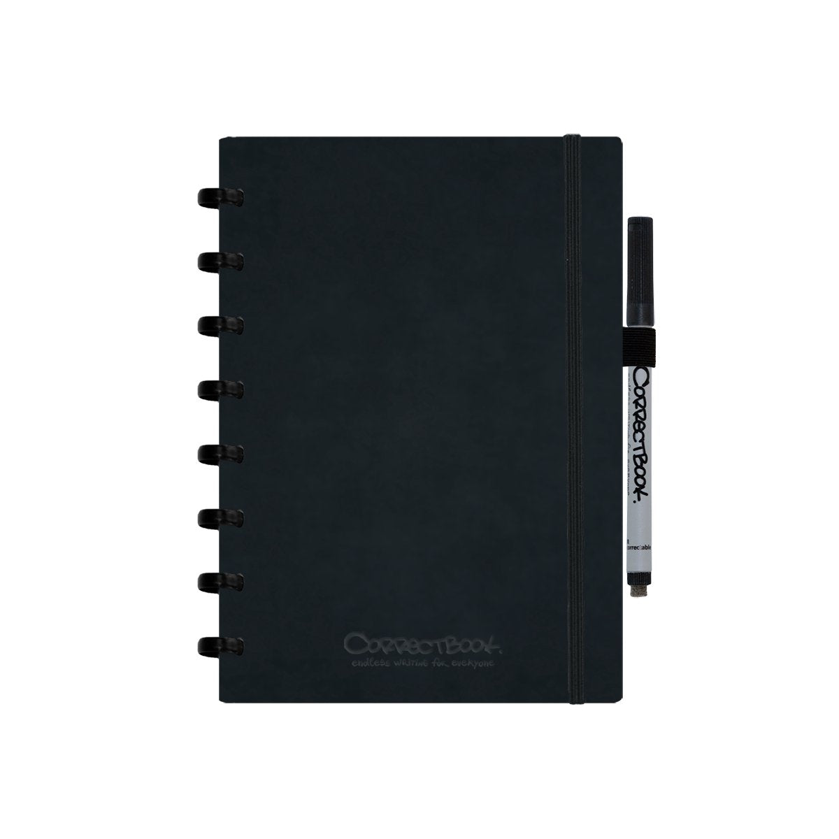 Correctbook a5 löschbares Notizbuch – tintenschwarzes Kunstleder-Hardcover – liniert – wiederverwendbares Notizbuch – inklusive Stiftwischtuch – kann mit zusätzlichen Seiten ergänzt werden