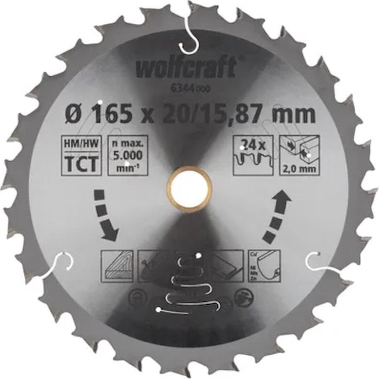 Wolfcraft - Kreissägeblatt 165 mm - 24 Zähne - 20 15,87 mm Bohrung - für Kreissäge - 6344000