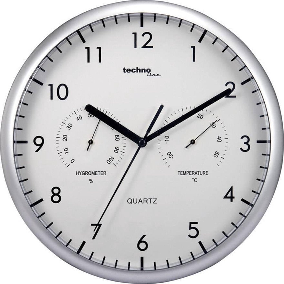 Technoline wt650 – Wanduhr – analog – Quarz – rund – Kunststoff – Innentemperatur – Innenfeuchtigkeit – silberfarben